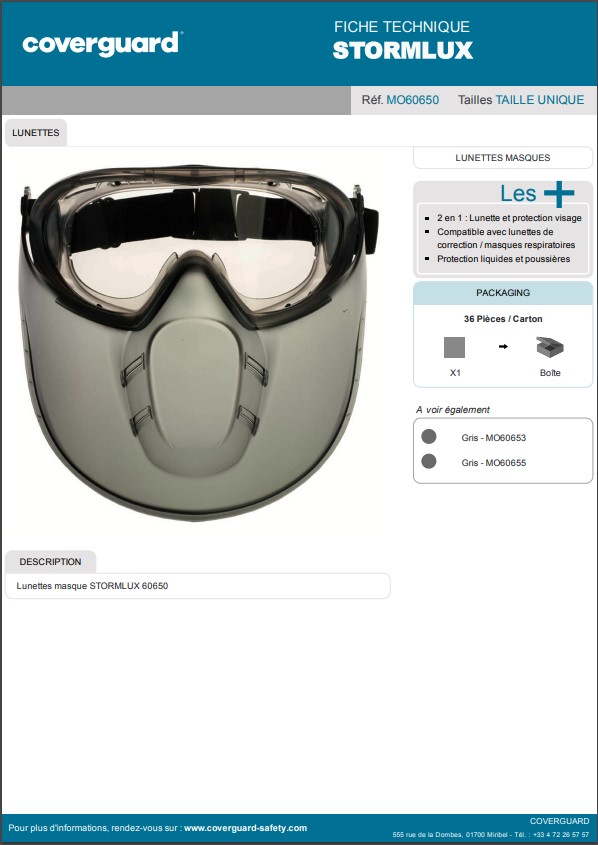 Lunette de protection masque 2 en 1 STORMLUX 60650 